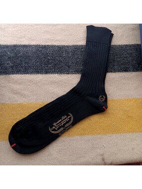 Vintage Socks Genuine Lisle Ribbed Black Cotton Dress Socks 11.5 Mens Size